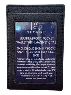 George Black Leather Bi-fold Front Pocket Card Wallet ID Window With Money Clip